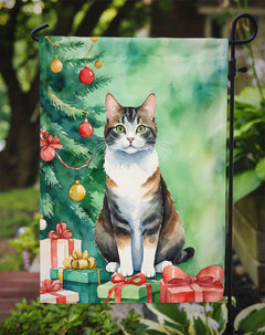 Manx Cat By the Christmas Tree Garden Flag