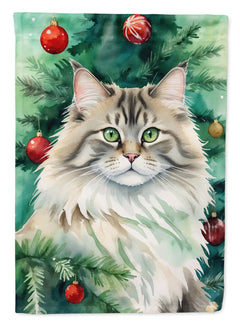 Siberian Cat By the Christmas Tree Garden Flag