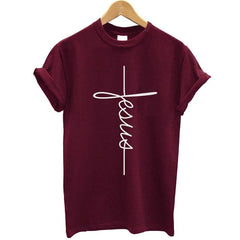 Christian Cross Print Tops Female T Shirt